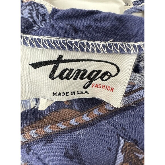 Vintage Tango Mango Flare Dress Size M Womans BlueTan Button down Sleeveless - Picture 7 of 8